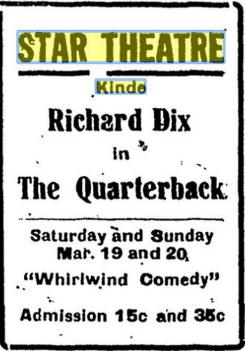 Kinde Theatre - March 1927 Ad